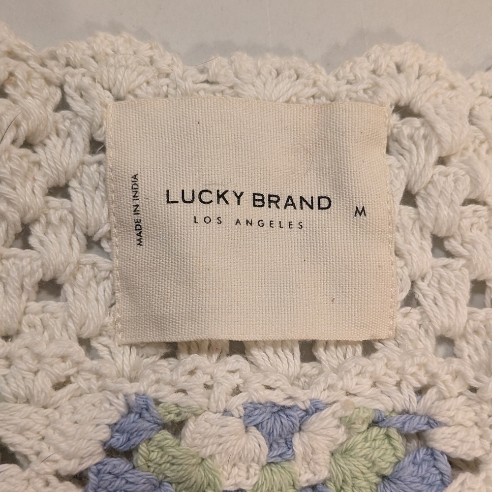Lucky Brand Crochet Tank with Blue and Green Squares - Picture 2 of 4